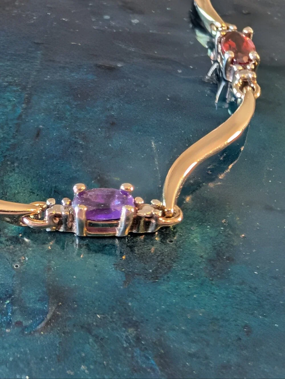 Delicate Multi-Gemstone Gold Plated Sterling Silver Bracelet Topaz Garnet 7.5